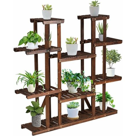 Goplus – Supports de pots en bois massif 6 étagères – Dimensions 125x25x114cm – Conception stable pour balcon et jardin – Drainage optimal (1/5)