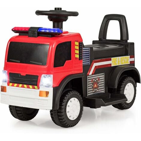 GOPLUS Voiture Electrique de Pompier pour Enfants, Camion de Pompiers  Porteur avec Gyrophare et Sirene d