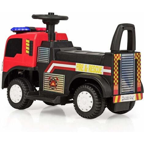 GOPLUS Voiture Electrique de Pompier pour Enfants, Camion de Pompiers  Porteur avec Gyrophare et Sirene d’Alarme, Jeu de Simulation de Pompier,  3KM/H