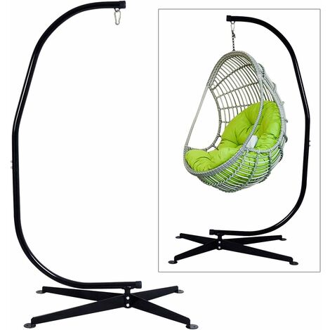 GOPLUS Support de Hamac Charge Maximale 150 KG en Acier Robuste avec Crochet Fonction Polyvalente 111 x 84 x 207 CM en Forme C Noir Decoration pour Jardin/Balcon/Maison