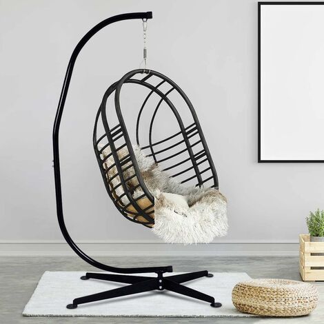 Support De Hamac/chaise Suspendue En Acier Forme C – Charge Max 150 Kg – Dimensions 112x79x205 Cm – Noir