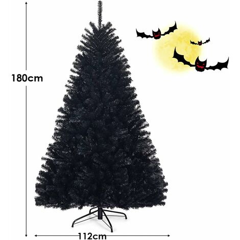 Goplus – Sapin de Noël artificiel noir 180 cm – 1036/1258 branches PVC ignifuge – Base métallique stable – Pour décoration maison et entreprise (1/5)