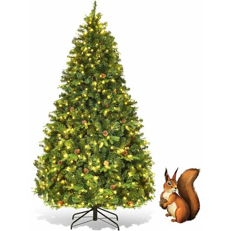 Goplus – Sapin de Noël artificiel 240 cm – 600 ampoules LED blanc chaud – Branches en PVC/PE – 81 pommes de pin décoratives - LED600