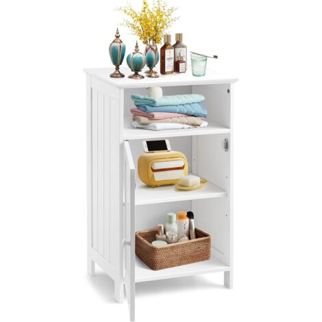 GOPLUS Meuble de Rangement pour Salle de Bains, Armoire de Salle de Bain en MDF avec 1 Porte,Armoireavec Etagere Reglable,Colonne de Salle de Bain,Armoire de Salle de Bain,Blanc (1/5)
