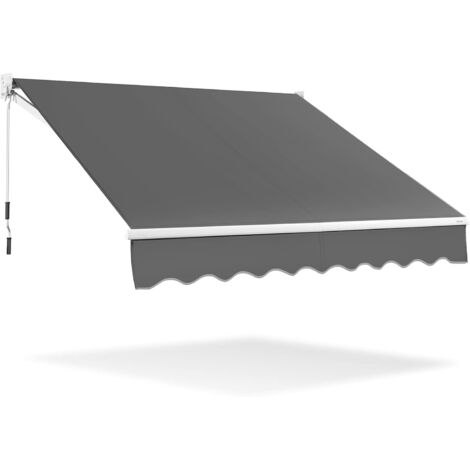 GOPLUS Auvent Retractable avec Manivelle Auvent Manuel avec Revetement PA et Cadre en Aluminium Durable pour Pare-Soleil, Auvent Anti-Soleil Ideal pour Store ,Balcon,Jardin (295X250CM, Gris) (1/5)