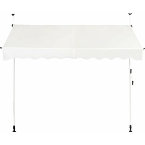 GOPLUS Store Banne Manuel Rétractable 2,5x1,2M en Aluminium-sans Perçage-Hauteur Réglable 2-3M-Auvent Banne de Balcon sur Pied,Beige (1/5)