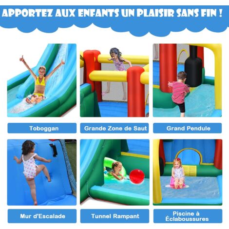 Château Gonflable GOPLUS 7 En 1 - Piscine, Toboggan, Pistolets à Eau Pour Enfants 3-10 Ans - 470x370cm