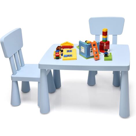 Goplus – Table enfant en polypropylène avec 2 chaises – Charge 50kg – Coins arrondis pour sécurité – Utilisation intérieure et extérieure – Bleu - 50KG-pour