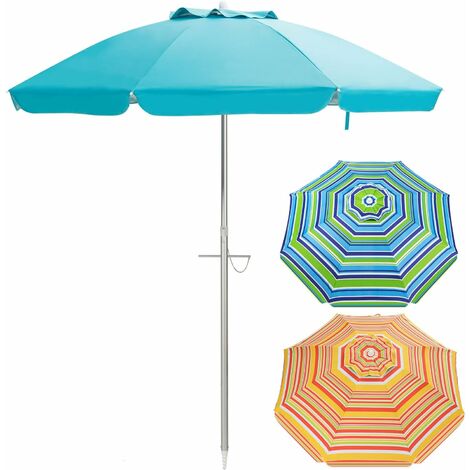Goplus – Parasol de plage 2m – Tête inclinable avec auvent et sac – Mât en aluminium – 8 baleines – Protection UV50+ – Bleu (1/5)