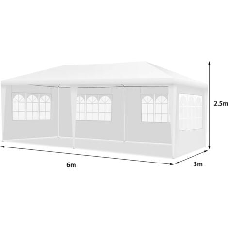 GOPLUS 3x6M Tonnelle Tente de Réception 4 Bâches avec Fenêtres-Pergola avec Piquets et Cordes-Tissu étanche/Résistant au Soleil