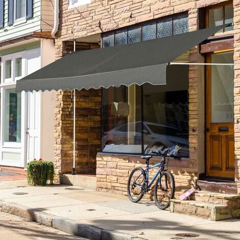 GOPLUS Store Banne Manuel Rétractable 4x1,2M en Aluminium-sans Perçage-Hauteur Réglable 2-3M-Auvent Banne de Balcon sur Pied,Gris