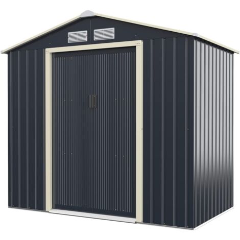 Goplus – Abri de jardin métal 5,29m² – Acier coloré et tube galvanisé – Dimensions 277,5 x 191 x 202,5 cm – Porte coulissante avec ventilation (1/5)