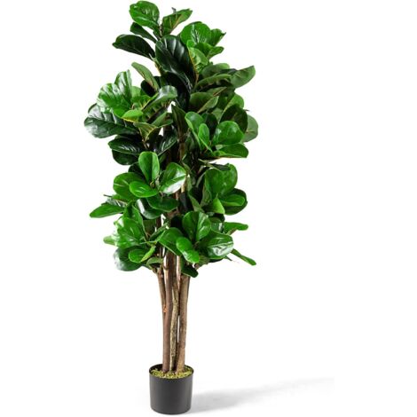 GOPLUS 1,5 M Figuier Artificiel de Feuille de Violon Realiste avec Pot en PP Souple, Arbre Artificiel en PEVA avec Tronc de Bois Melange, Decoration dans Salon, Bureau, Jardin, Vert (1/5)