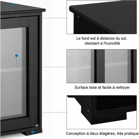 GOPLUS Buffet Commode Bas avec 2 Etageres, Tablette Hauteur Reglable, Vaisselier/Bahut de Cuisine avec Porte Coulissante, Meuble de Rangement en MDF (106,5 x 33 x 62,5 CM, Noir (Porte Verre))