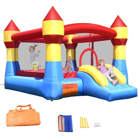 GOPLUS Château Gonflable Vert 2 en 1 avec Aire de Saut et Toboggan pour 1-3 Enfants de 3 à 10 Ans, Aire de Jeux Gonflable Charge Max 135KG, Tissu Oxford, Cadeau d'Anniversaire