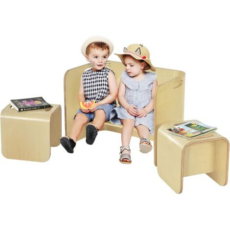 GOPLUS Emsemble de Table et Chaises en Bois de Bouleau, Lot de Table et Chaises en Forme de U avec Poignees Rainurees et Coins Arrondis pour Salon, Chambre, Bureau (1/5)