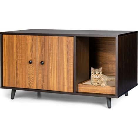 Goplus – Maisonnette pour chat en bois – Meuble de rangement avec griffoir amovible – Dimensions 90 x 50 x 50 cm – Design industriel et anti-rayures