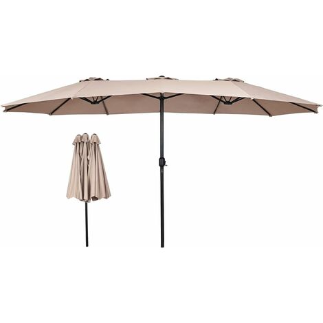 GOPLUS Parasol de Jardin Double 4,6 M avec 12 Ossatures-Parasol en Fer avec Manivelle pour Balcon/Plage/Jardin,270x460 CM,Beige