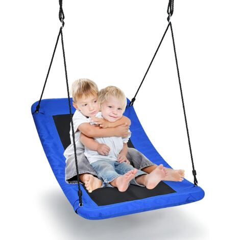 GOPLUS Balancoire Nid d’Oiseau pour Enfants,Balancoire d'arbre Incurvee avec Corde Reglable, Chaise Suspendue Incurvee avec,Charge Max 300 kg,pour Jardin,Camping,Balcon (152x81cm-Arc, Bleu)