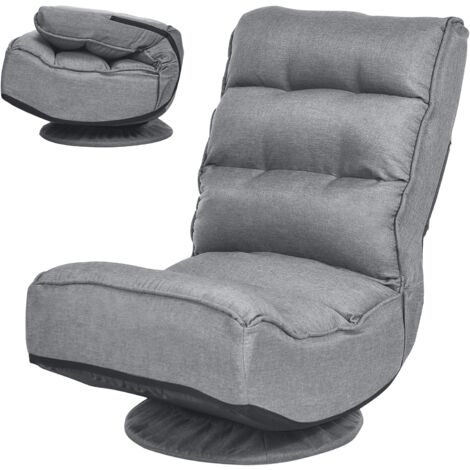 GOPLUS Chaise de Sol Ergonomique, Fauteuil de Sol Pivotante a 360 Degres avec Dossier Pliable, Fauteuil de Relaxion Rembourre Eponge sans Jambe (79-94x60x78.5-87.5CM, Gris) (1/5)