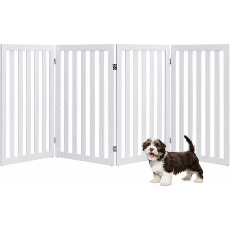 PawHut Barrière de sécurité chien barrière animaux rétractable longueur  max. 140 cm max. barrières pour escaliers couloirs et portes dim. 140L x  88H cm blanc et argent