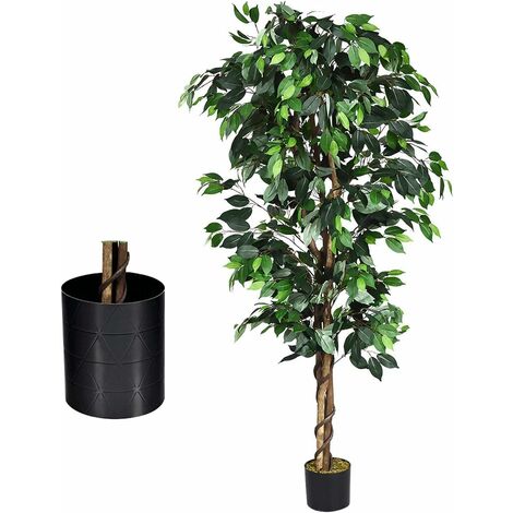 GOPLUS Arbre Artificiel en Pot , Ficus Synthetique Realiste avec Enroulement de 3 Rotins Artificiel pour Decoration sans Arrosage et Entretien, Convient a Bureau, Jardin,Salon (180CM) (1/5)