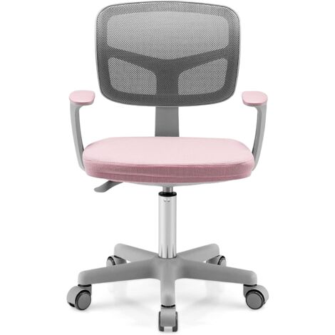 GOPLUS Chaise de Bureau pour Enfant, Chaise d’Etude avec Dossier Ergonomique et Siege Pivotant a 360°, Hauteur Reglable, pour Chambre d’Enfant, Capacite de Charge Max 150 Kg, Rose (1/5)