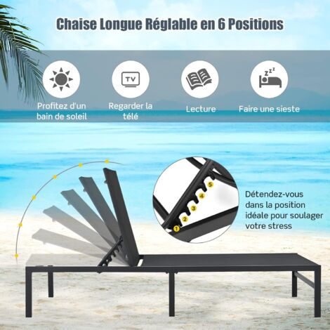 Goplus Chaise Longue Bain De Soleil Pliable Avec Dossier Reglable Transat Inclinable Charge