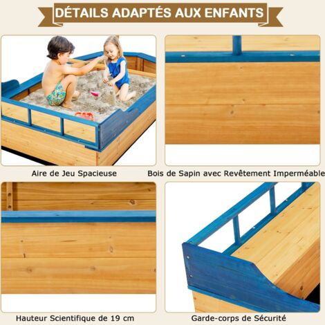 GOPLUS Bac à Sable En Bois 135x125cm Avec Banc Et Cuisine Jouet - Jeu 3-en-1 Extérieur Pour Enfants 3-8 Ans