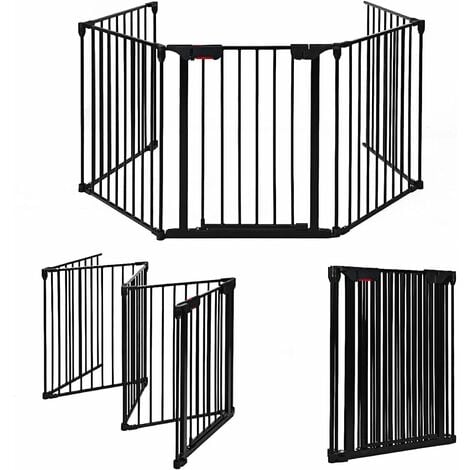 Barrière de sécurité chien barrière autoportante longueur réglable porte  verrouillable intégrée dim. 113-166L x 36l x 71H cm sapin blanc