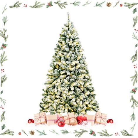 GOPLUS 180CM Arbre de Noël Artificiel à Charnière Floqué avec 250 Lumières LED,Réaliste avec 928 Branches en PVC,Base en Fer (1/5)