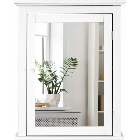 GOPLUS Armoire Murale de Salle de Bain avec Miroir, Armoire Suspendue, Armoire a Pharmacie avec Porte et Couche Ajustable pour Salle de Bain, Cui