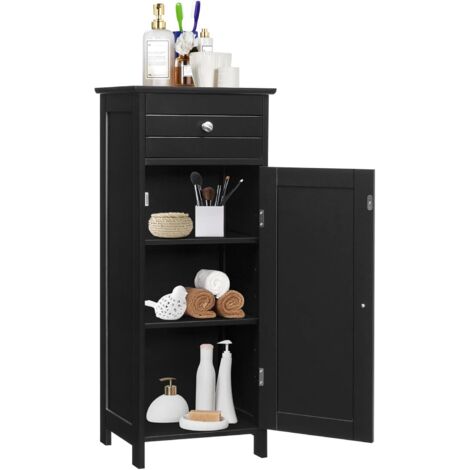 Goplus – Armoire de rangement salle de bain – Meuble bas en MDF avec tiroir et 2 étagères réglables – Dimensions 35x30x87cm – Couleur noire (1/5)