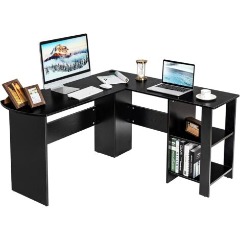 Goplus – Bureau d'angle en L avec étagères ouvertes – 130 x 130 x 72,5 cm – Panneaux de particules – Pieds antidérapants – Charge max 25 kg (1/5)