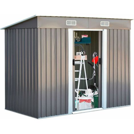 Goplus – Abri de jardin en métal 3,12m² – Portes coulissantes – Structure en acier galvanisé – Aérations pour circulation d'air – Protection contre intempéries