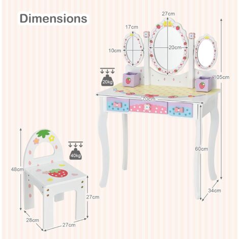 Coiffeuse Pour Enfants Avec Tabouret Et Miroir Amovible - Marque Costway - Dimensions 80x42x105 Cm