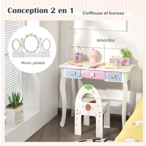 Goplus Toeletta Bambina Set Tavolo Da Trucco Con Sgabello Specchi