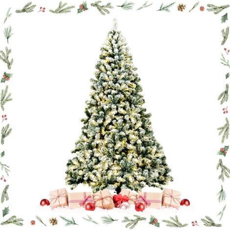 GOPLUS 225CM Arbre de Noël Artificiel à Charnière Floqué avec 550 Lumières LED,Réaliste avec 1346 Branches en PVC,Base en Fer (1/5)