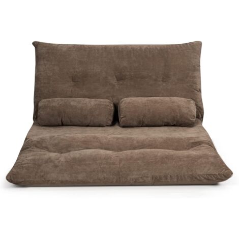 GOPLUS Canape Pliable sur Sol, Canape de Plancher avec Dossier a 5 Positions Reglables,Canape-Lit avec 2 Oreillers Amovibles et Lavables,pour Salon, Chambre a Coucher,180x98x15-61cm (Plat, Marron) (1/5)