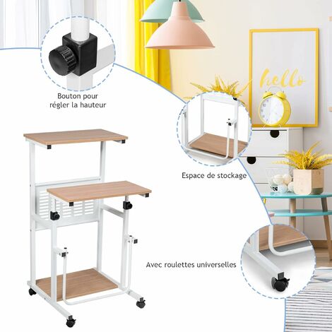 Bureau D'ordinateur Pliable Avec Roulettes HOMCOM - 80 Cm, Blanc - Idéal Petit Espace