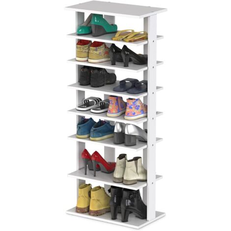 GOPLUS Etagere a Chaussures 7 Niveaux, Meuble a Chaussures avec Base Carree Robuste, Porte-Chaussures pour Entree, Salon, Chambre, 45 x 25 x 110 cm, Blanc (1/5)