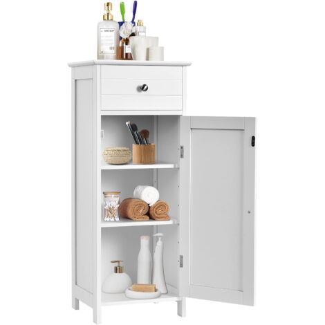 Goplus – Meuble de rangement salle de bain 35x30x87cm – MDF avec 1 tiroir et 2 étagères réglables – Style moderne blanc – Multi-usage salon, cuisine, couloir