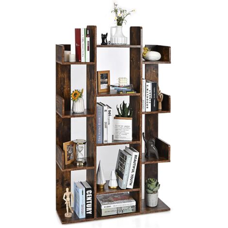 GOPLUS Bibliothèque avec 13 Tablettes Ouvertes-86x23,5x140,5CM-Charge Totale 90KG avec Cloison Haute et Dispositif Anti-Bascule,Brun (1/5)