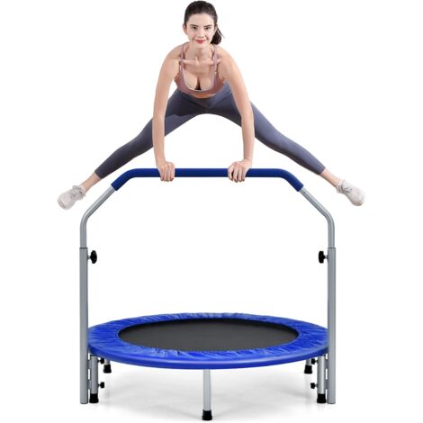GOPLUS Trampoline de Fitness Pliable Ø 101 CM avec Poignee Reglable pour Adultes et Enfants Charge 150 KG,Bleu (1/5)