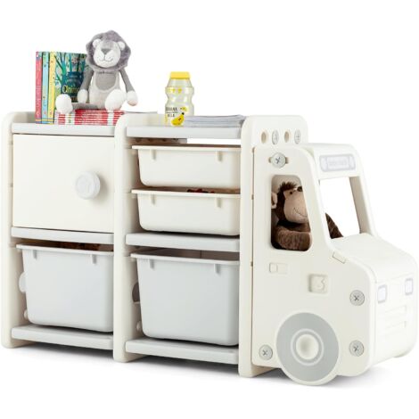 Goplus – Bibliothèque enfant en forme de camion – Espace de rangement spacieux en PEHD – Bords arrondis pour sécurité – Idéal pour jouets et livres