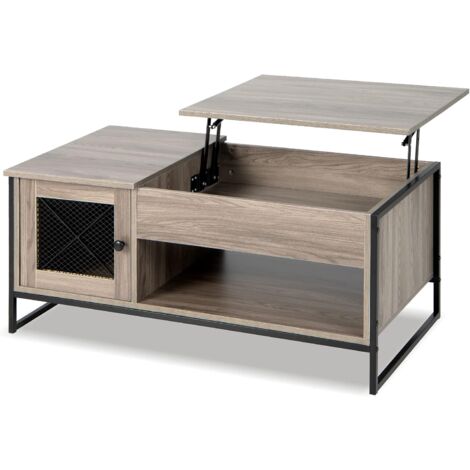 GOPLUS Table Basse à Plateau Relevable-104X55X58CM-Table de Salon avec Tiroir Rangement Caché Charge Maxi. 60KG-Gris