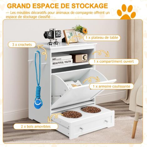 Gamelles Murales Pour Chien/chat - 2 Bols 30x7cm + Support Pliable - Fixation Murale Ou Surélevée - Pour Appartement, Voyage - Nourriture Et Eau