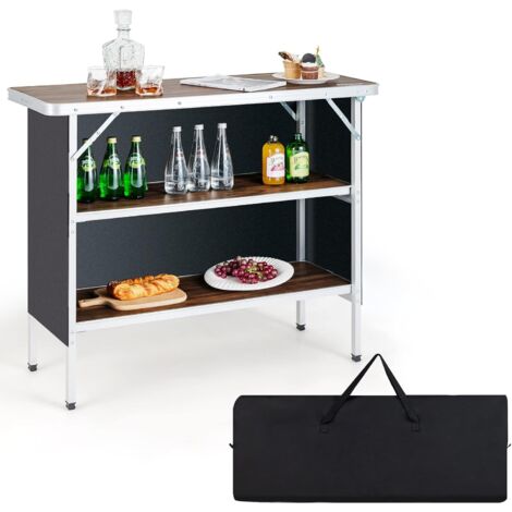 GOPLUS Table de Camping Pliante pour Pique-Nique avec Rangement, Table Portable Légère en Aluminium avec Sac de Transport, Poste de Préparation des Aliments avec 2 étagères (Café) (1/5)
