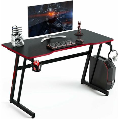 GOPLUS Bureau Gamer en Forme Z -120X60X73CM - Pieds Réglables-Table de Jeu  avec Porte-gobelet et