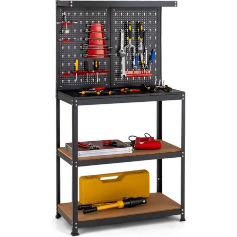 GOPLUS Meuble de Rangement d'outils, établi Robuste avec étagère Supérieure, Panneau Perforé, Dessus de Table et 2 étagères Inférieures, 13 Accessoires de Suspension Inclus (1/5)